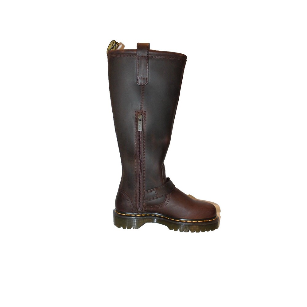 DR. MARTENS ANISTONE CRAZY HORSE BROWN KNEE HIGH LEATHER BIKER BOOTS $290 US 6 - Picture 10 of 11